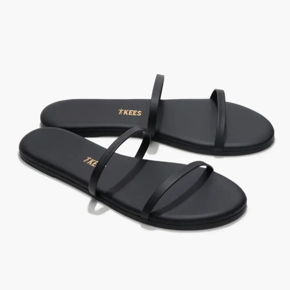 Tkees Gemma Leather Sandals US 8 Black Two Strap Slides Minimalist Neutral - Picture 14 of 14